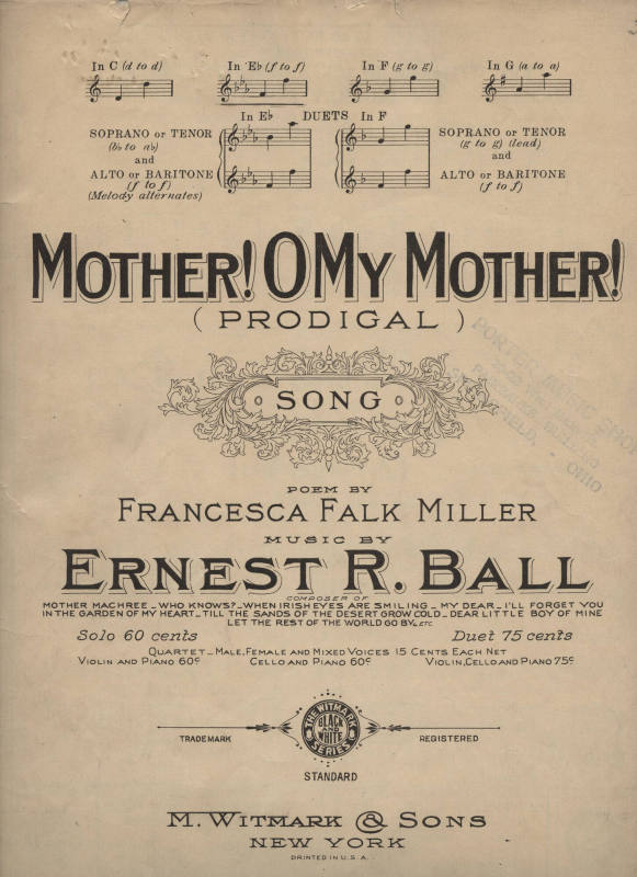 Sheet Music, "Mother! Oh Mother!"