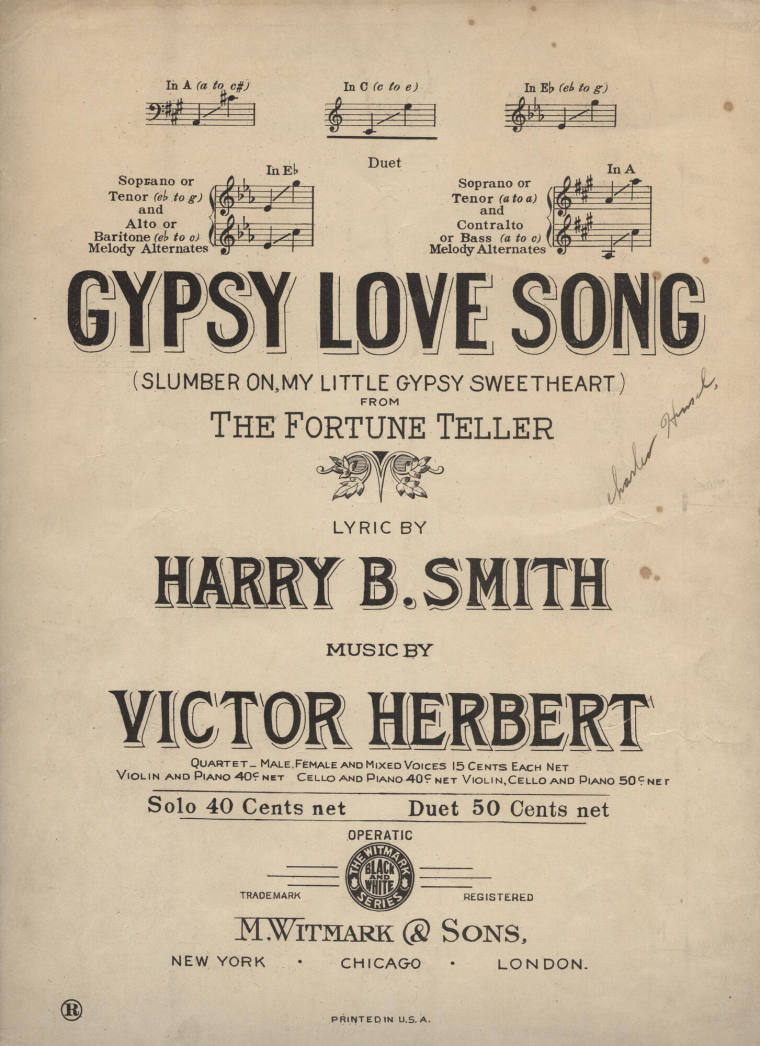 Sheet Music, "Gypsy Love Song"