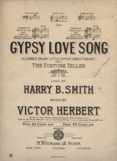 Sheet Music, "Gypsy Love Song"