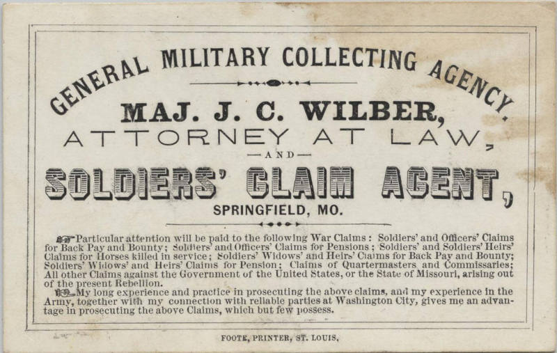 Card, Advertising - Soldier's Claim Agent