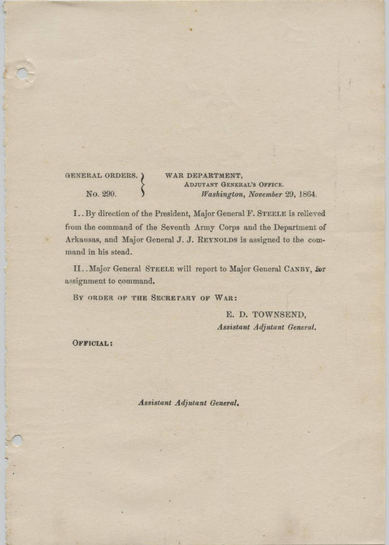 Document, General Orders Relieving Frederick Steele