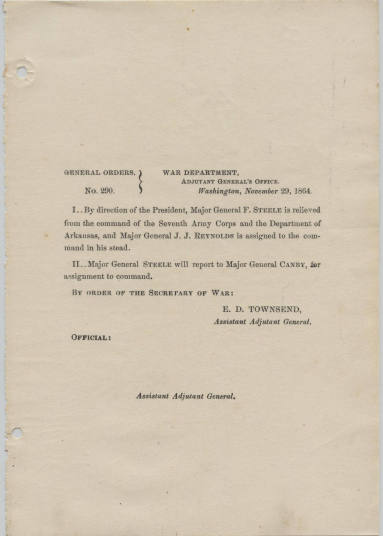 Document, General Orders Relieving Frederick Steele