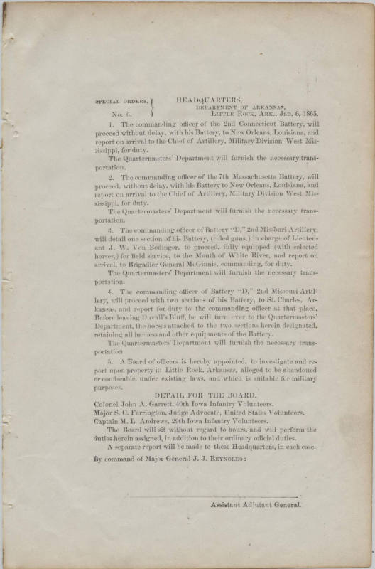 Document, General Orders by General Joseph J. Reynolds