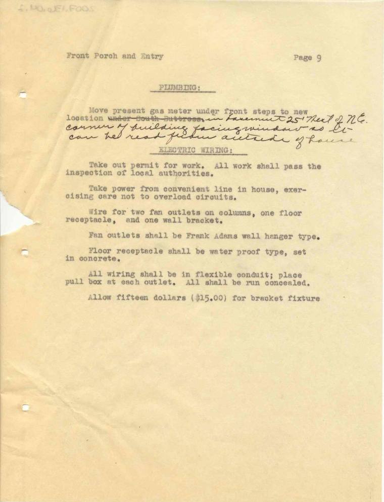 Charles Thompson Work Specifications - Mrs. L.W. Cherry, Little Rock