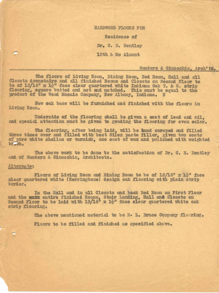 Charles Thompson Work Specifications - C.E. Bentley, Little Rock