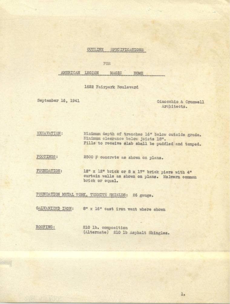 Charles Thompson Work Specifications - American Legion Home, Little Rock