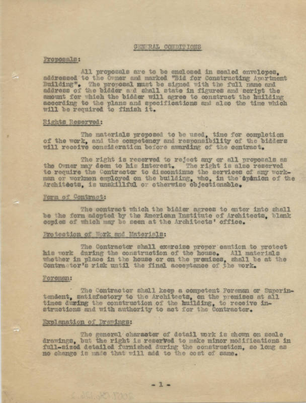 Charles Thompson Work Specifications - Mrs. Thos. Gaughan, Camden