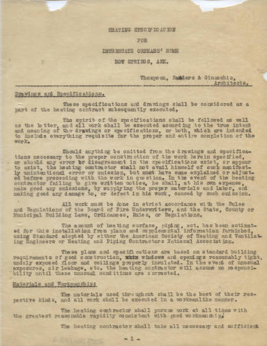 Charles Thompson Work Specifications - Orphan's Home, Hot Springs