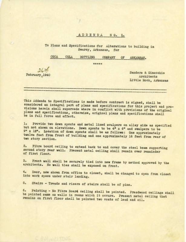 Charles Thompson Work Specifications - Coca Cola Bottling Co., Searcy