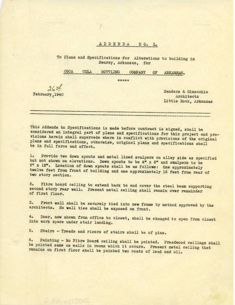 Charles Thompson Work Specifications - Coca Cola Bottling Co., Searcy