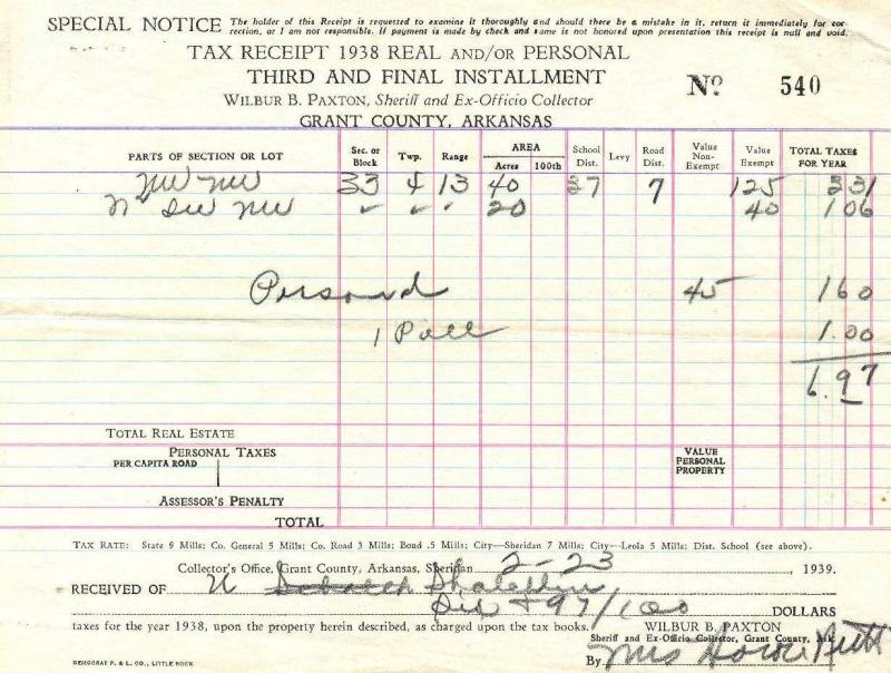 Receipt,  Tax for 1938