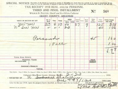 Receipt,  Tax for 1938