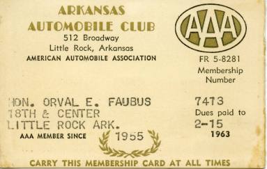 Card, Membership - Orval Faubus