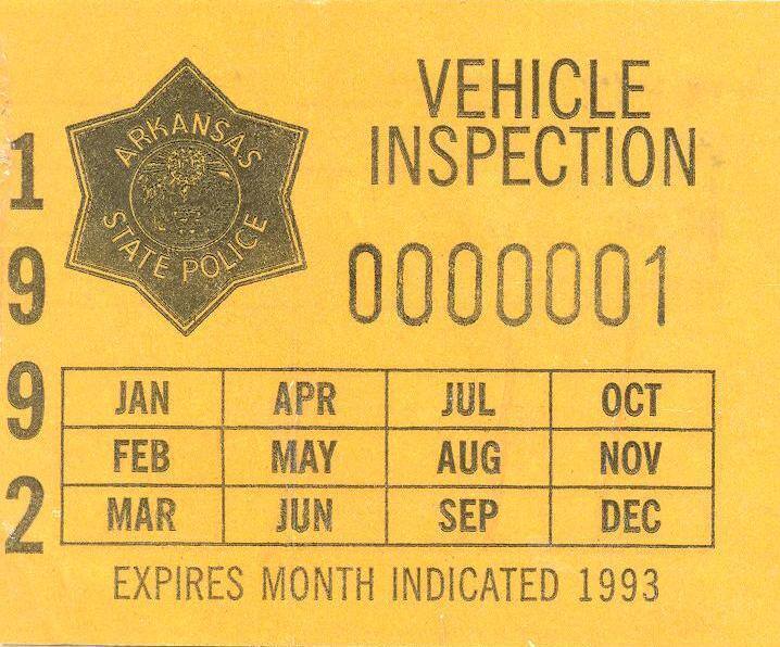 Sticker, Arkansas State Police Vehicle Inspection