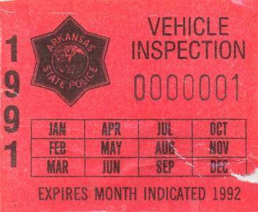 Sticker, Arkansas State Police Vehicle Inspection