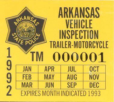 Sticker, Arkansas State Police Vehicle Inspection