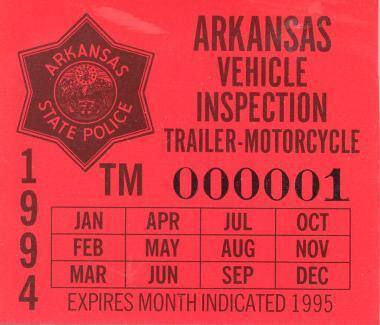 Sticker, Arkansas State Police Vehicle Inspection