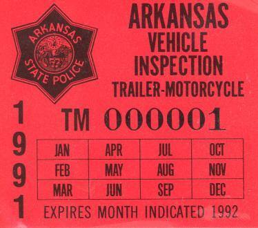 Sticker, Arkansas State Police Vehicle Inspection