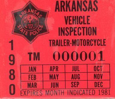 Sticker, Arkansas State Police Vehicle Inspection