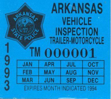 Sticker, Arkansas State Police Vehicle Inspection