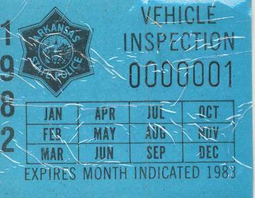 Sticker, Arkansas State Police Vehicle Inspection