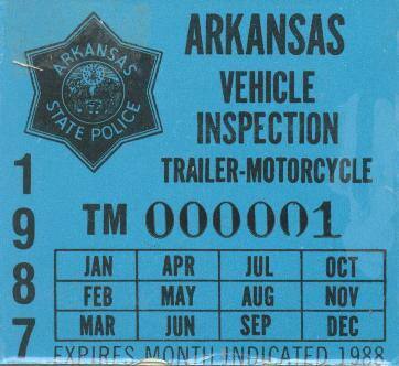 Sticker, Arkansas State Police Vehicle Inspection