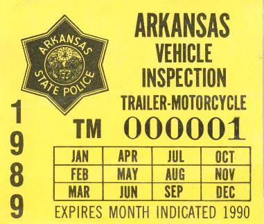 Sticker, Arkansas State Police Vehicle Inspection