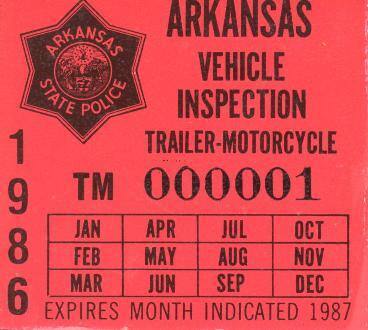 Sticker, Arkansas State Police Vehicle Inspection