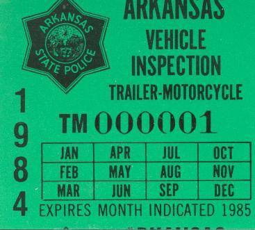 Sticker, Arkansas State Police Vehicle Inspection