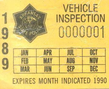 Sticker, Arkansas State Police Vehicle Inspection