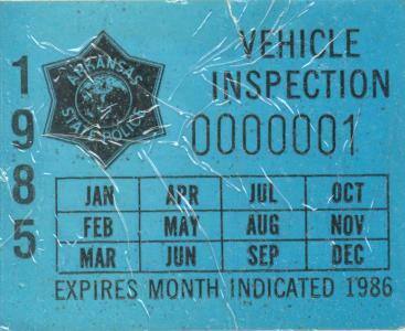 Sticker, Arkansas State Police Vehicle Inspection