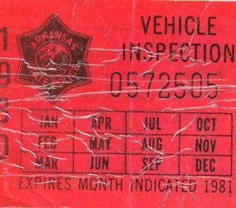 Sticker, Arkansas State Police Vehicle Inspection