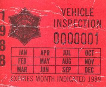 Sticker, Arkansas State Police Vehicle Inspection