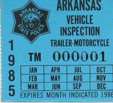 Sticker, Arkansas State Police Vehicle Inspection