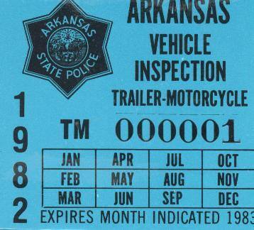 Sticker, Arkansas State Police Vehicle Inspection