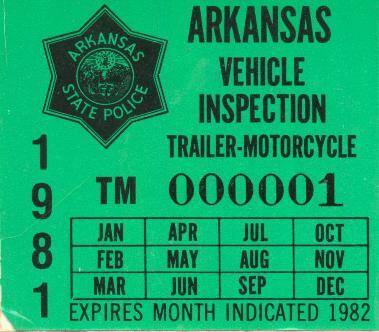 Sticker, Arkansas State Police Vehicle Inspection