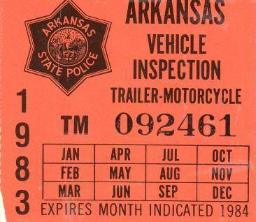 Sticker, Arkansas State Police Vehicle Inspection