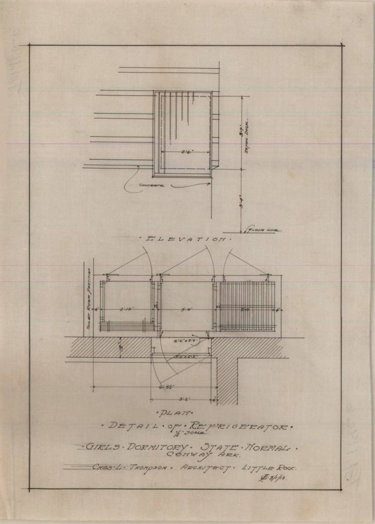 Drawing, Thompson Architectural - Arkansas State Normal School, Girl's Dorm (Alterations and Ad ...