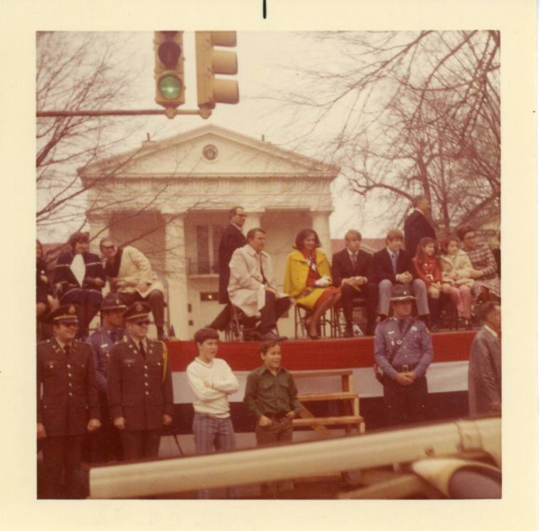 Photograph, Dale Bumpers in front of the Old State House