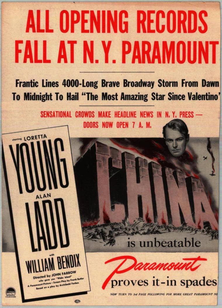 Movie Ad, Alan Ladd in "China"