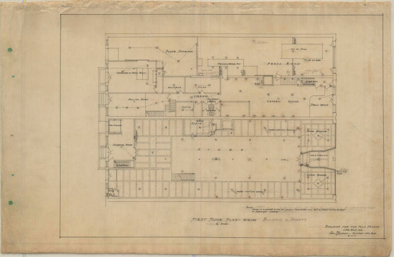 Drawing, Thompson Architectural - Fulk Estate (Arkansas Democrat Building), Little Rock, Arkans ...