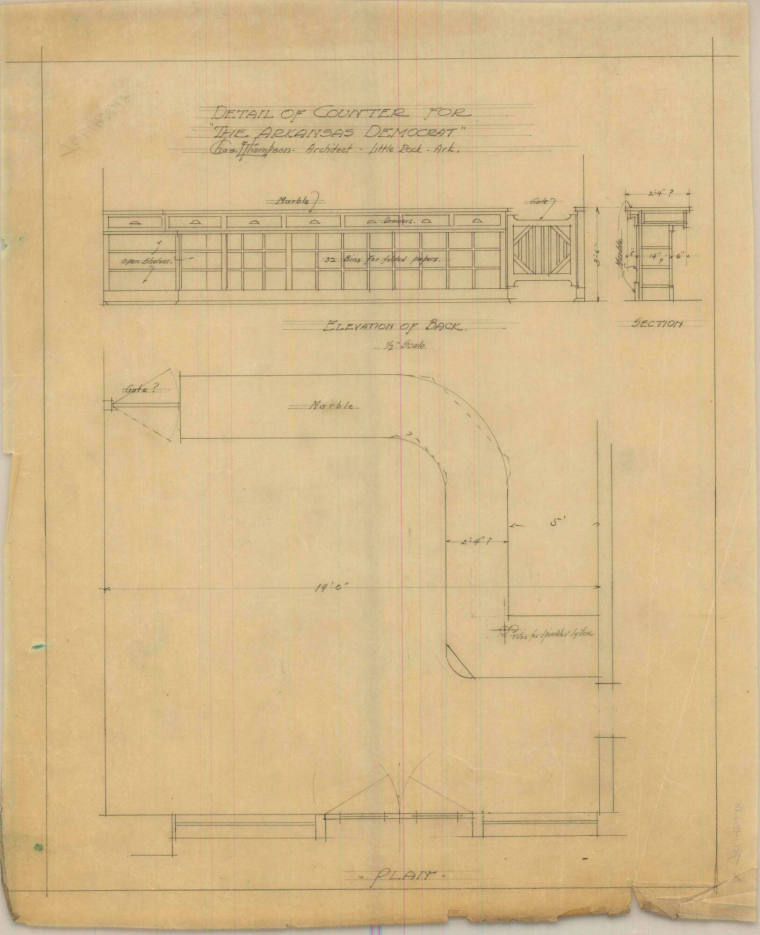 Drawing, Thompson Architectural - Fulk Estate (Arkansas Democrat Building), Little Rock, Arkans ...