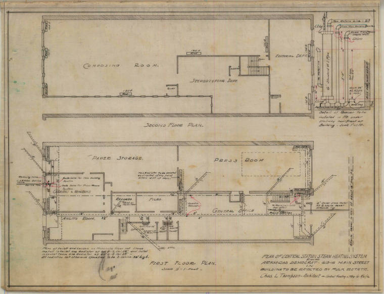 Drawing, Thompson Architectural - Fulk Estate (Arkansas Democrat Building), Little Rock, Arkans ...