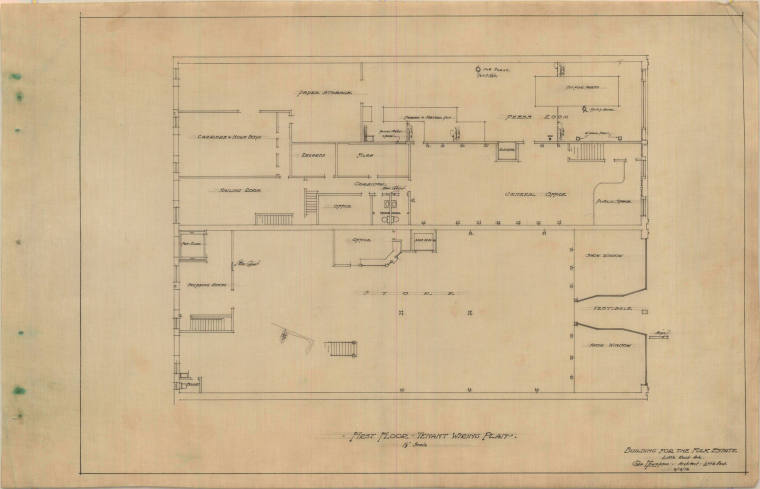 Drawing, Thompson Architectural - Fulk Estate (Arkansas Democrat Building), Little Rock, Arkans ...