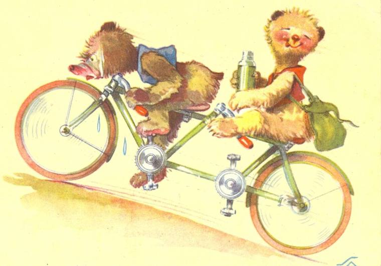 Postcard, Bears on Bicycle