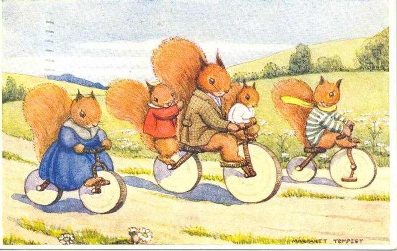 Postcard, Squirrels on Bicycles