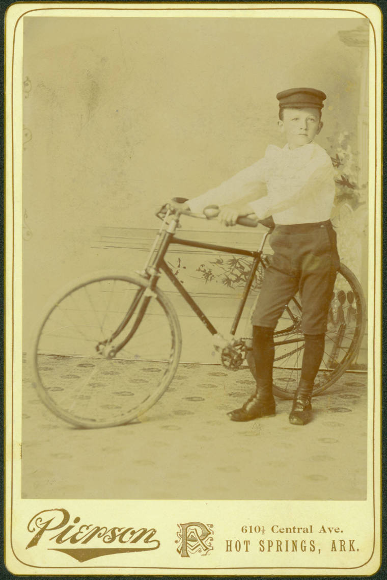 Cabinet Card, boy with bicycle Hot Springs