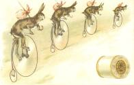 Postcard, Rabbits on High Wheel Bicycles