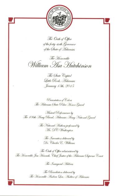Itinerary, Inaugural - Governor Asa Hutchinson
