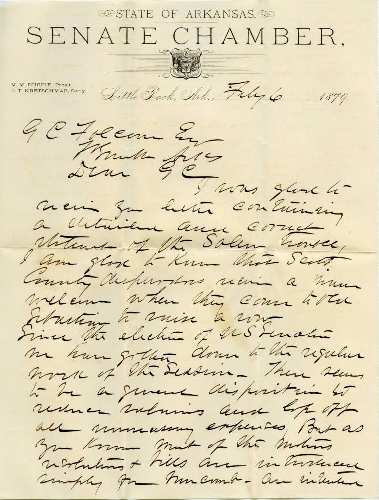 Letter , Arkansas Senate Chamber